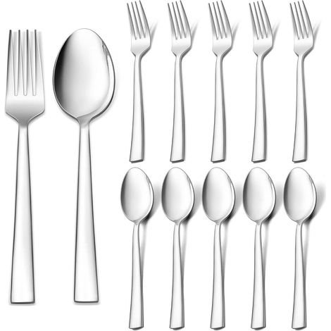 Besteckset Tafelgabeln Esslöffel Edelstahl 12er Quadratischer Griff (1/5)