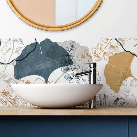 Crédence de salle de bain en Aluminium floral marron 140x30 cm (en 2 bandeaux) - Gingko
