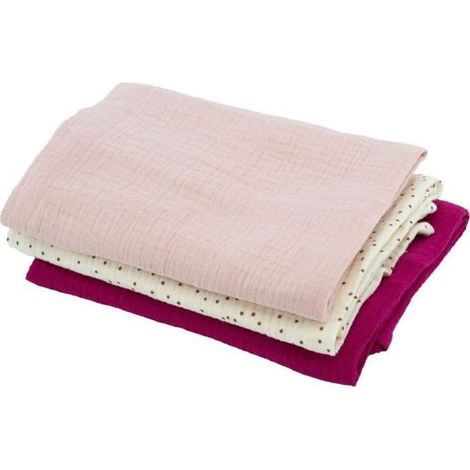 Lote de 3 mantas de Bambú - DOMIVA - 1 Estampada + 2 Lisas - Rojo granada - 60x60 cm