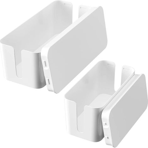 Lot de 2 boîtes de rangement pour câbles, cache-multiprises, boîtes de rangement en plastique pour câbles électriques, taille moyenne et petite, blanches (1/4)