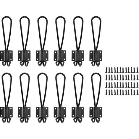 12er-Pack rustikale Eingangshaken, schwarze Vintage-Doppel-Kleiderbügel, robuste, robuste Industriehaken (1/4)