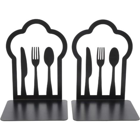 Pair of Heavy Duty Metal Bookends Unique Design Kitchen Home School Office Library Black