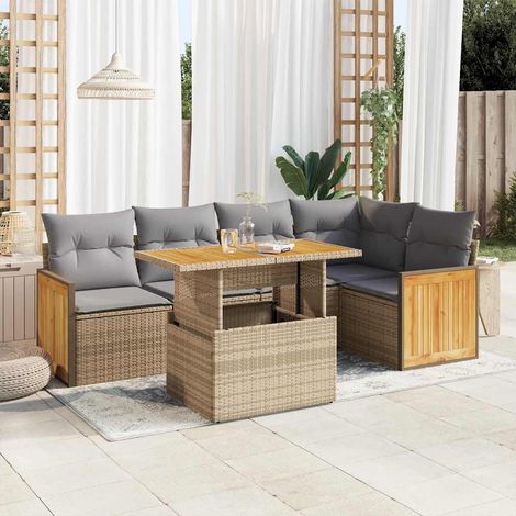 vidaXL Set sofás jardín y cojines 6 pzas ratán sintético acacia beige (1/5)