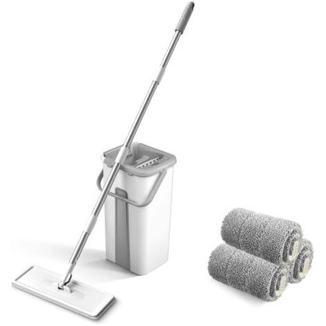 Serpillière Seau Essoreur, Serpillère Microfibre Plat avec Manche INOX, Balai Plat Rotative 360° avec 3 Serpillères Réutilisables, Balai Serpillière pour Nettoyage Tous Types de Sols (1/5)