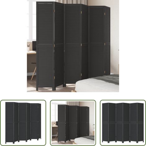 vidaXL Biombo separador de 6 paneles madera maciza Paulownia negro (1/5)