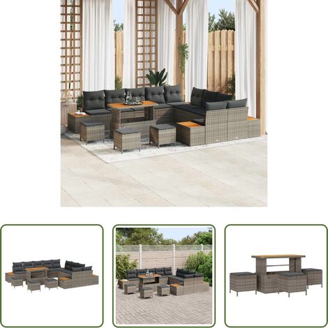 vidaXL Poly-Rattan - Gartensofa-set 14 pcs Grau Poly-Rattan (1/5)