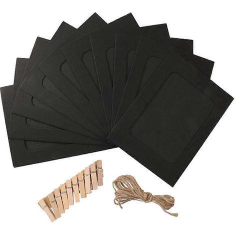 10 cadres photo en papier kraft rétro de 12,7 cm (5 pouces) avec ficelle et pinces (noir)-Black (1/4)