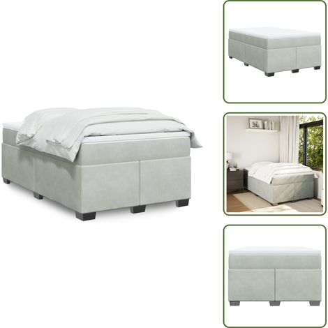 The Living Store Sommier à lattes de lit et matelas Gris clair 120x200cm Velours - Lit Double - Lit Avec Sommier - Matelas À Ressorts Ensachés - Surmatelas - Lit Velours (1/5)