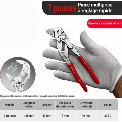 Pince multiprise rapide lourde 7 pouces, ouverture 40 mm, 16 positions, style allemand 7 40mm 16 183 190 × 10 × 2,5 cm 350 g – Livraison gratuite