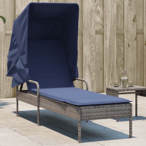 Teenpull – Sonnenliege mit Sonnendach Grau Poly-Rattan (1/5)