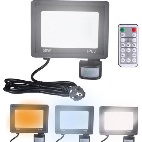 50W Projecteur LED Exterieur Spot Avec Détecteur de Mouvement 3000K 4500K 6000K Dimmable 5000LM avec Télécommande e Prise EU,IP66 Etanche pour Jardin Patio Garage Entrée etc (1/5)