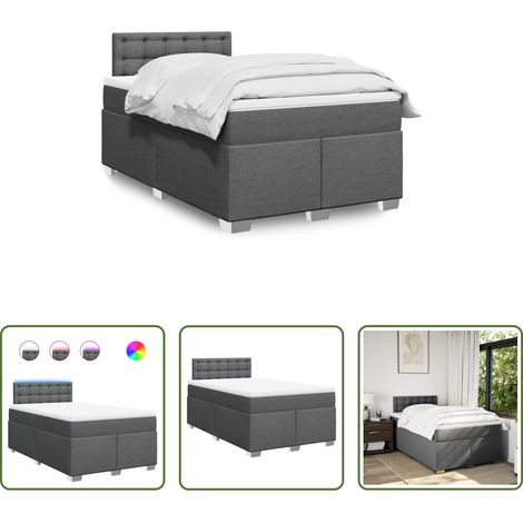 vidaXL Surmatelas - Sommier à lattes de lit avec matelas gris foncé 120x190cm tissu (1/5)
