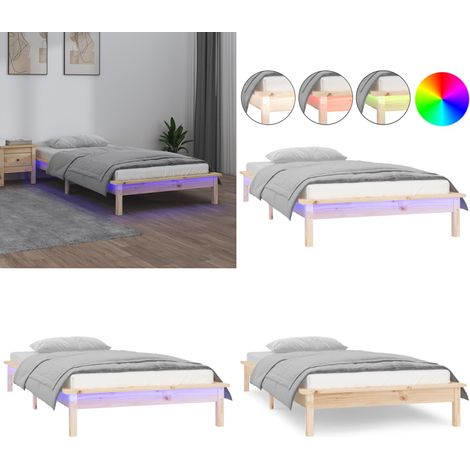 Massivholzbett mit LEDs 90x200 cm - Holzbett - Kiefernholzbett - Massives Holzbett - Bettrahmen - Doppelbett - Home & Living (1/5)