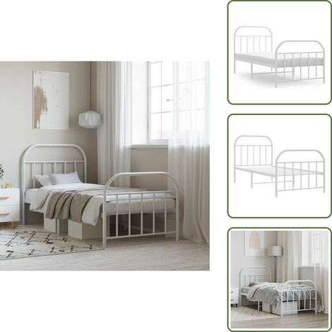 Cadre de lit métal sans matelas avec pied de lit blanc 90x190cm - Cadre De Lit - Lit Simple - Lit Metal - Lit Blanc - Meuble Chambre (1/5)