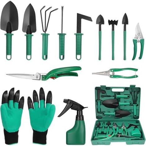 13 Stück Gartenwerkzeug Gartenarbeitsset, Gartengeräte Set Handschuhe mit Krallen Gartengeräte mit Tragetasche, Geschenke für Gartenliebhaber