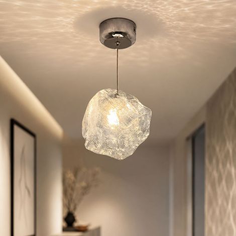 Suspension glaçon verre et métal, éclairage LED 3 couleurs, hauteur réglable 120cm, design moderne pour entrée couloir balcon (1/4)