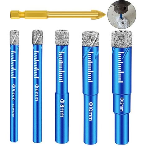 Tile Drill Bits 5pcs Hex Shank Diamond Tile Drill Bits 5/6/8/10/12mm Porcelain Tile Drill Bits for Glass Ceramic Granite Marble and Others (1/5)