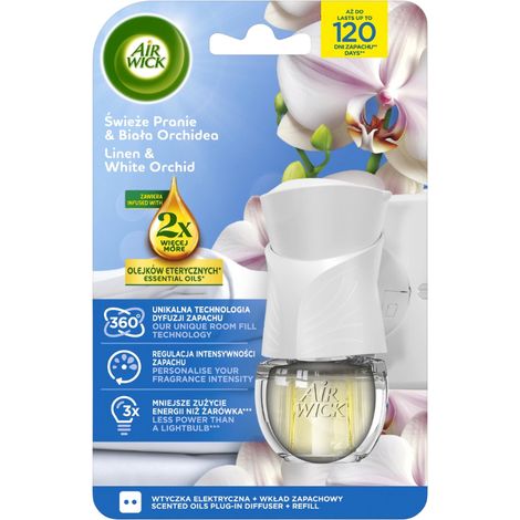 Deodorante per ambienti elettrico Air Wick, set con profumo di bucato fresco e orchidea bianca, 19 ml (1/5)
