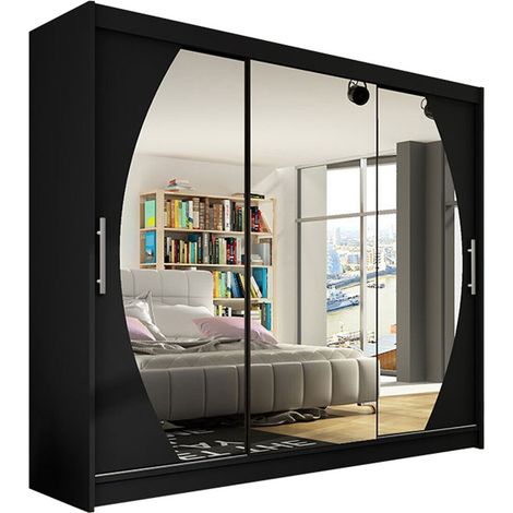 Armario Closico 130, Negro, 215x250x58cm, Puertas de armario: Correderas, Número de estantes: 9 (1/4)
