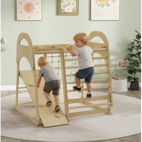 Area giochi da interno 6 in 1 in legno, 120 x 108 x 126 cm, naturale HAVRYA (1/5)