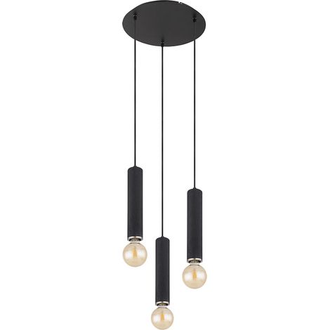 Pendelleuchte Hängelampe 3 flammig Holz Esstischleuchte Wohnzimmer Cluster Pendellampe, schwarz, 3x E27, DxH 35 x 160 cm