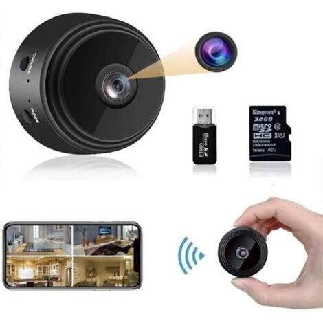 Mini caméra de surveillance HD 1080p - Batterie Micro WiFi - Petite caméra avec vision nocturne infrarouge et carte SD 32 G - (1/4)