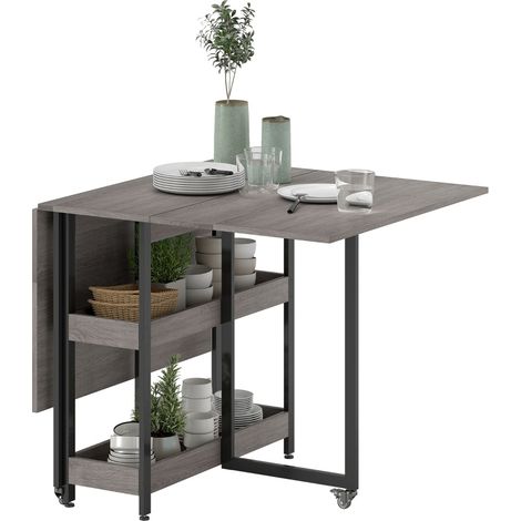 Tavolo da pranzo pieghevole grigio 2-4 persone 133,4 x 80 x 75 cm con 2 vani aperti (1/5)
