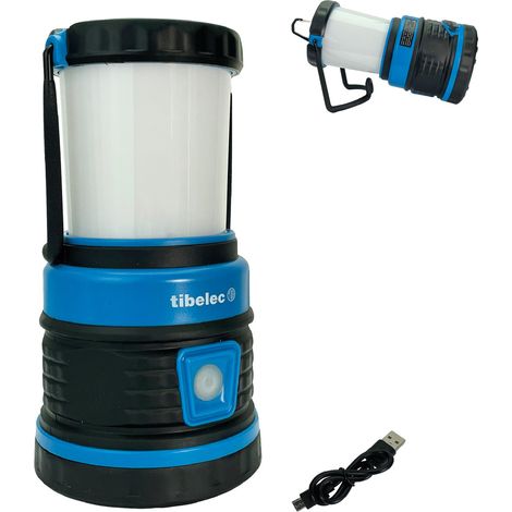 Lanterne de camping LED rechargeable USB, 4.5W, 300 lumens, IP44, IK07, crochet de suspension, power bank - Tibelec (1/5)
