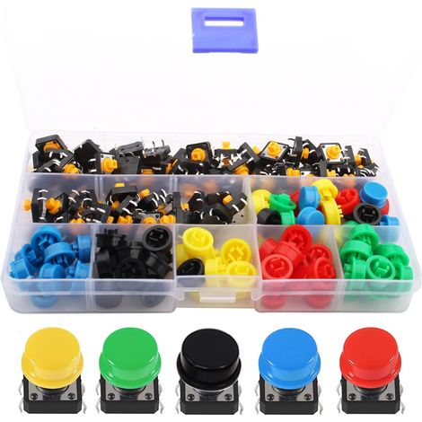 160pcs 12 x 12 x 7.3 mm momentané Tact tactile Push Button Switch Interrupteur tactile Micro Switch 4 broches SMD PCB avec capuchon pour PCB (1/5)
