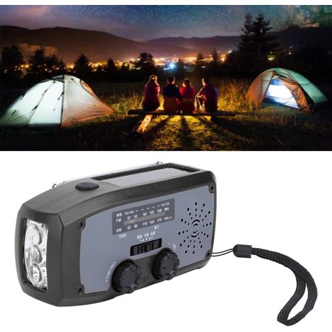Radio portátil de supervivencia con LED y batería de 2000 mAh – AM/FM/NOAA, carga manual/solar/USB para acampar. (1/5)