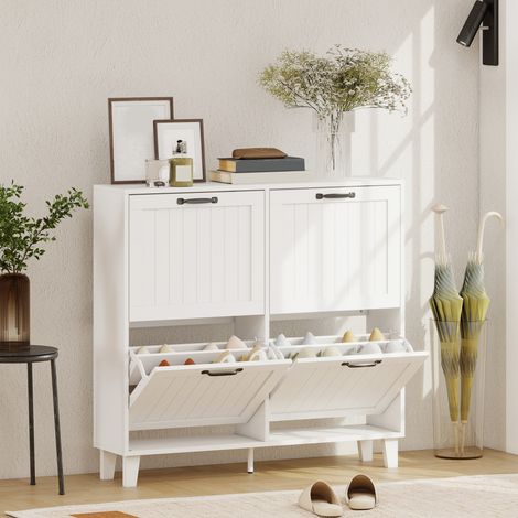 Meuble à chaussures, 4 tiroirs pliants, gain de place, étagères réglables, blanc (1/5)