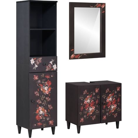 Juego de Muebles de Baño con cajón 3 pcs Madera de mango maciza