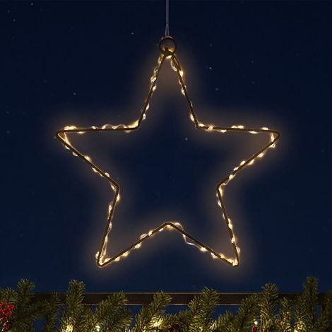 Metall Leuchtstern schwarz zum Hängen für Außen mit Timer - 80 LED - Stern Silhouette warmweiß beleuchtet batteriebetrieben
