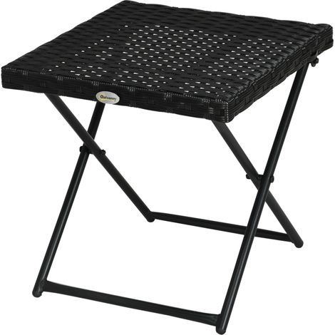 AMXCNOY Table de balcon en polyrotin, pliable, structure en acier, facile à nettoyer, 40 x 40 x 40 cm, noire (1/5)