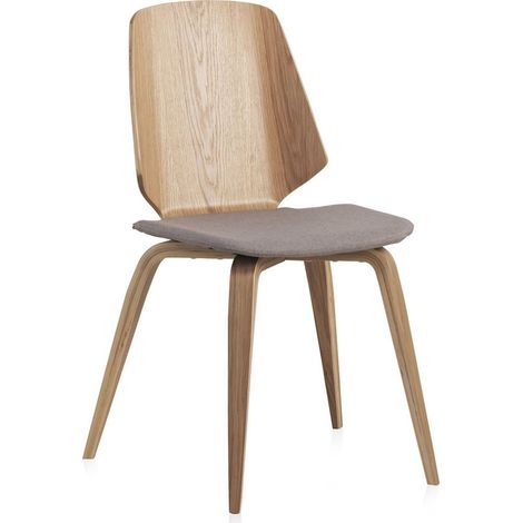 x4 chaises bois de chêne naturel assise tapissée confort - chêne naturel et tissu gris clair