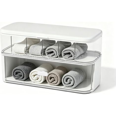 Kindfiber OÜ-Rangement chaussette à 2 niveaux, 6 compartiments, tiroirs transparents PP (1/5)