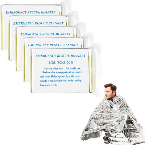 1 pièce 160210cm Couverture thermique de survie en extérieur, couverture de protection solaire argentée double face, couverture de secours multifonctionnelle, équipement de survie portable pour le ca (1/5)