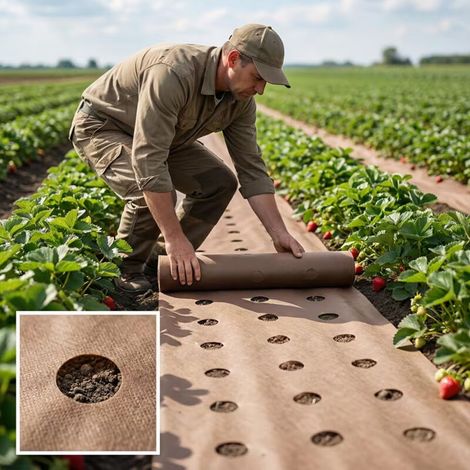 Bâche de Jardin 1 × 10 m – Toile Anti-Mauvaises Herbes Épaisse et Durable, Perméable, Parfaite pour Potager et Paysage, avec 11 Piquets (1/5)