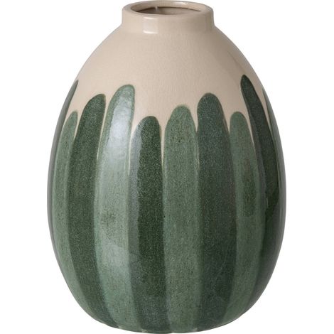 Vase en poterie vert et écru large - vert foncé et écru (1/3)