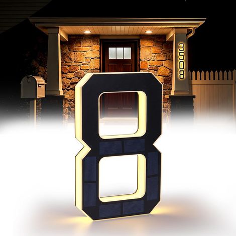 17cm Numéros de Maison Solaires Éclairés pour l'Extérieur, Plaques d'Adresse Numéros de Maison Éclairées et Imperméables LED pour Maisons, Grands Numéros de Maison Modernes Personnalisés (1/5)
