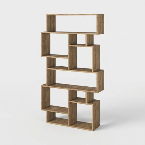 Libreria da parete moderna con 10 scomparti 96x25x168cm Karmato - Rovere (1/3)