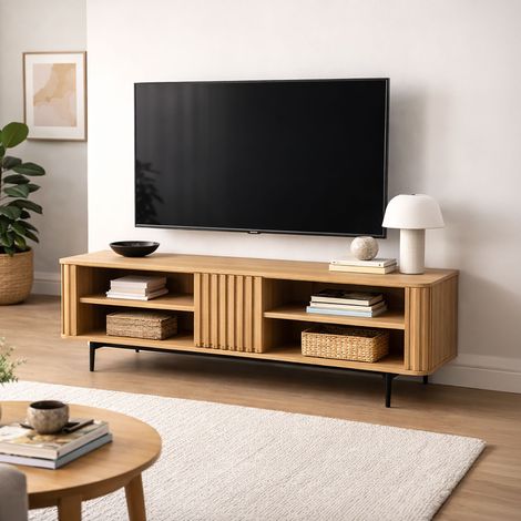 Meuble TV 4 niches 130x42x43 cm noir - LUNYA (1/5)