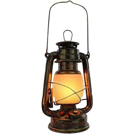 Lampe Tempête Lanterne Vintage Rechargeable Lampe de Table Sans Fil LED Lumière Flamme Veilleuse Extérieur Rétro Lampe Camping Dimmable Avec Chargeur, 3 Modes D'éclairage, 1800 mAh, Bronze, Ensoleillé (1/4)