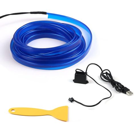 Bande lumineuse LED intérieure pour voiture, fil électroluminescent néon pour la décoration intérieure automobile avec bord cousu de 6 mm (bleu)