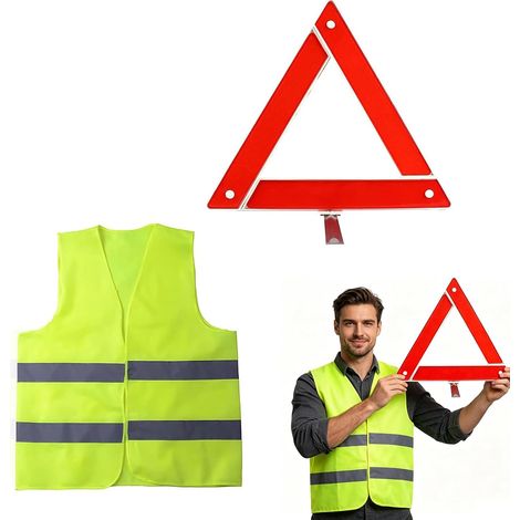 2in1,Ensemble Triangle et Gilet,Gilet de Circulation Réfléchissant,Pliable Triangles de Signalisation,Pliable, peu Encombrant, Stable pour Voiture,Moto (1/5)