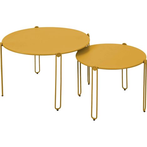 Lot de 2 tables basses gigognes de jardin jaune