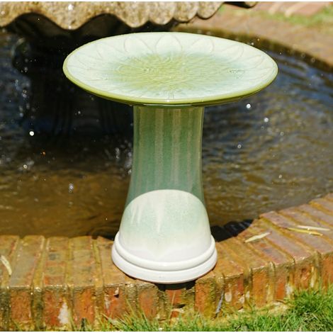 Bain d’oiseaux jardin Ø43 cm sur pied céramique vert HAVRYA (1/3)