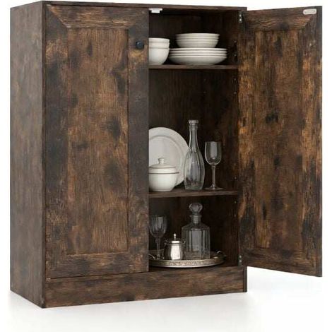 Wooden sideboard with doors and adjustable shelves, buffet cabinet, floor storage cabinet, rustic brown (1/4)