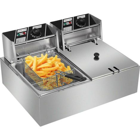 Friggitrice elettrica doppia per ristorante, elementi rimovibili, 12 l - 55 x 43 x 28,5 cm - 230 V 5000 W - 60-200 °C