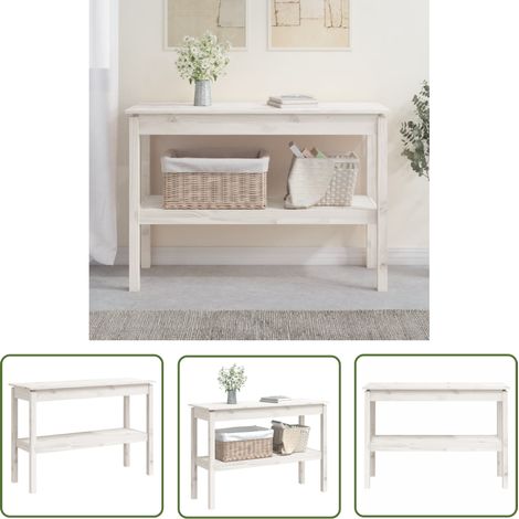 The Living Store Table console Blanc 110x40x75 cm Bois de pin solide - Table Basse - Meuble Entrée - Table Console Blanche - Table Design - Table Bois Pin (1/5)